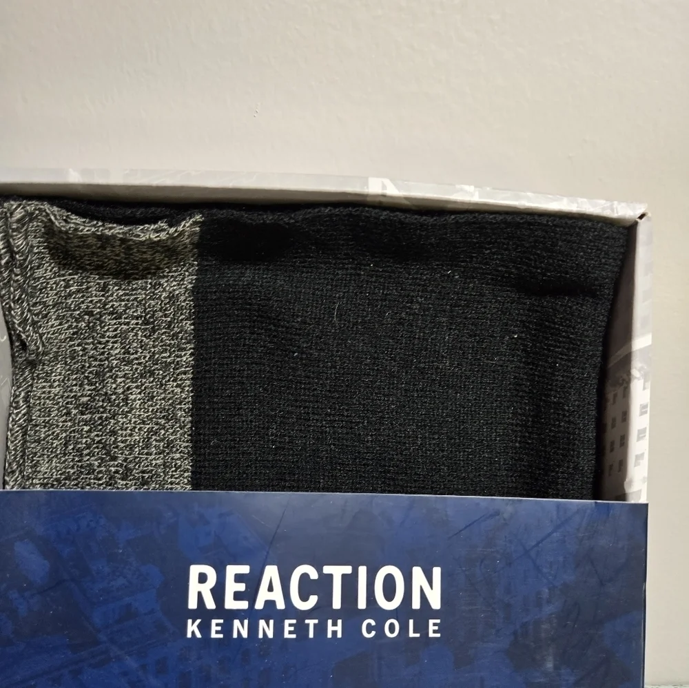 Men's Reaction Kenneth Cole Beanie & Scarf Set Black/Grey One Size MSP$55